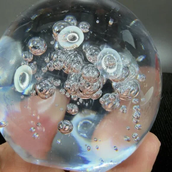 1970s Swedish Ursholt Clear Round Orb Paperweight Witch Ball Bubbles W Labels